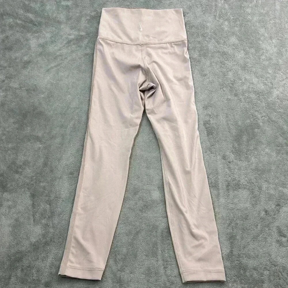 Nike Leggings Women's Small Yoga Velour Trim 7/8 High Rise Pink Mauve Athleisure - Picture 10 of 12